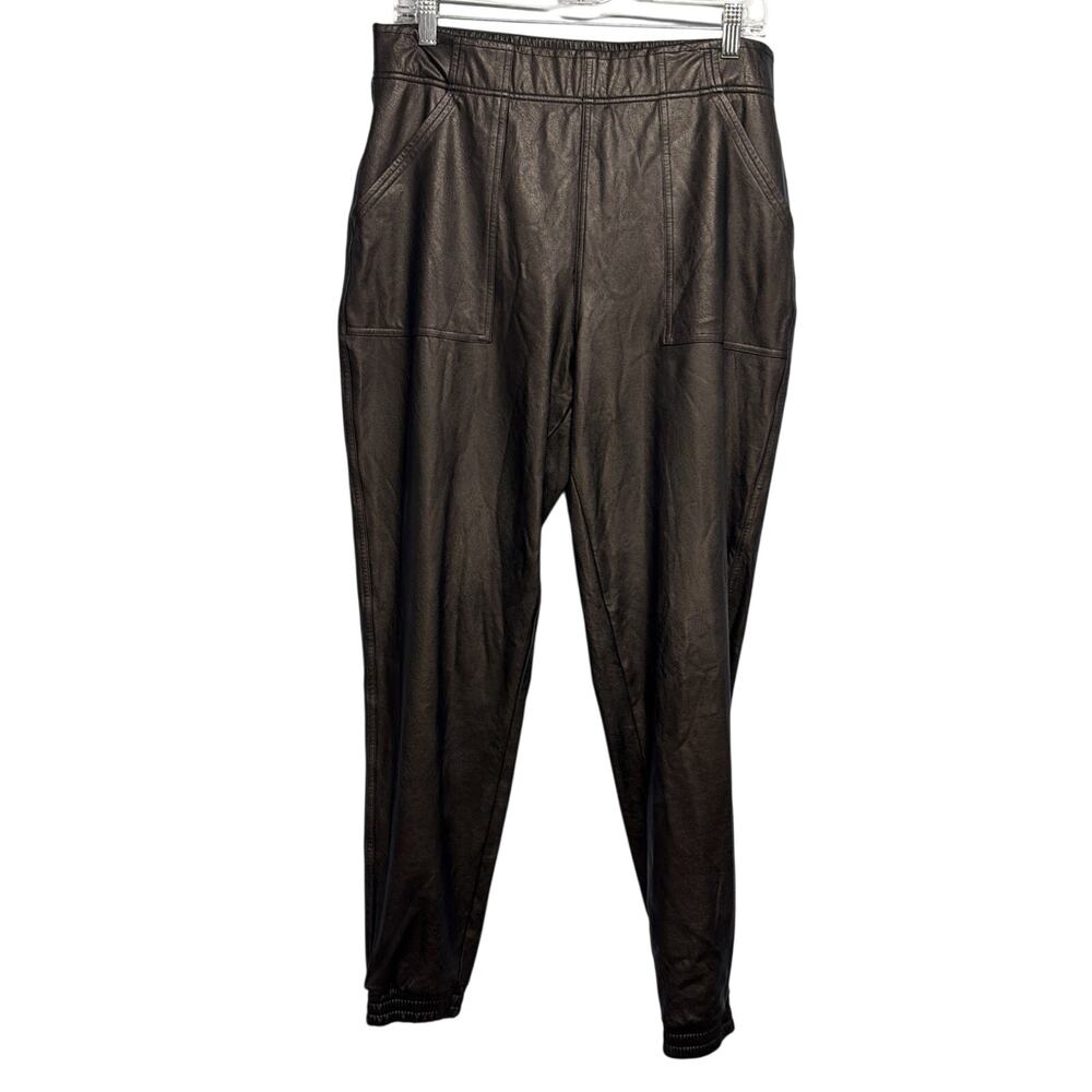 Spanx Black Faux Leather Pull On Jogger Pants/ Pockets/Slimming Size Large